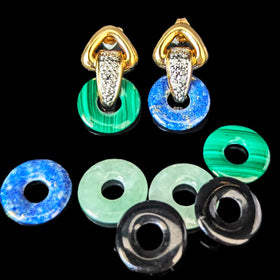 4 in One Vintage Interchangeable Gemstones Earrings Diamonds 14k Gold Day to Night Convertible Set 