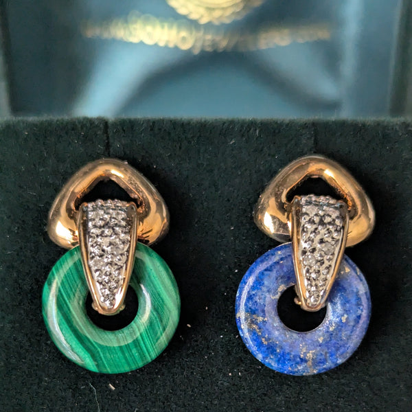 4 in One Vintage Interchangeable Gemstones Earrings Diamonds 14k Gold Day to Night Convertible Set  multi look