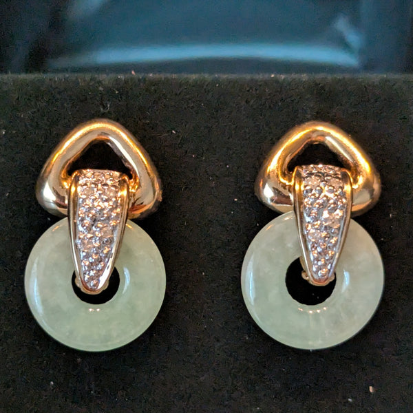 4 in One Vintage Interchangeable Gemstones Earrings Diamonds 14k Gold Day to Night Convertible Set  jade