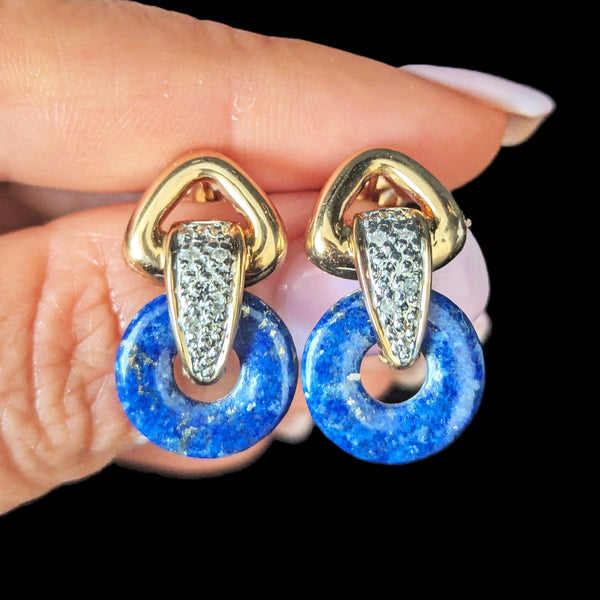 4 in One Vintage Interchangeable Gemstones Earrings Diamonds 14k Gold Day to Night Convertible Set 