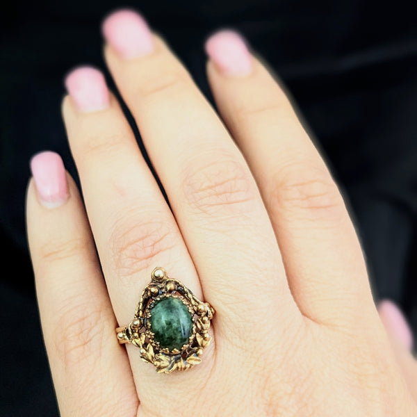 The Dover - Vintage Jade 14k Gold Ornate Statement Ring