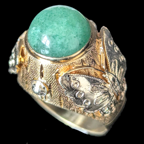 Vintage Jade 14k Yellow White Gold Cocktail Butterfly Ring Huge Dome Boule 11.2g