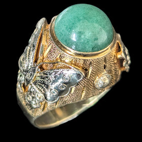 Vintage Jade 14k Yellow White Gold Cocktail Butterfly Ring Huge Dome Boule 11.2g