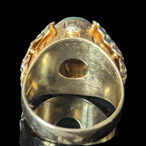 Vintage Jade 14k Yellow White Gold Cocktail Butterfly Ring Huge Dome Boule 11.2g