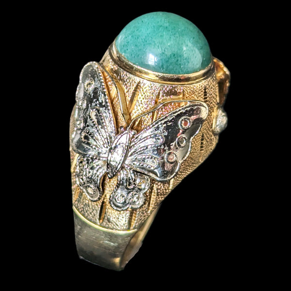 Vintage Jade 14k Yellow White Gold Cocktail Butterfly Ring Huge Dome Boule 11.2g