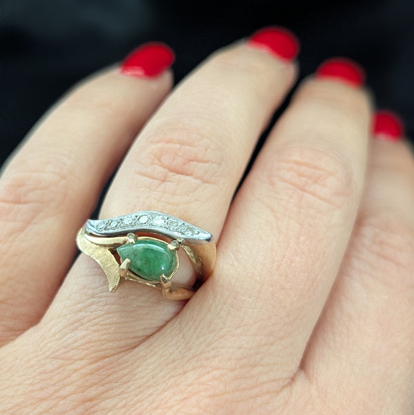 The Lodi - 1960s Vintage Jade Diamonds 14k Gold Statement Ring