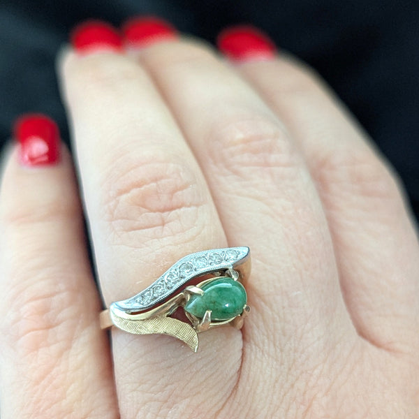 The Lodi - 1960s Vintage Jade Diamonds 14k Gold Statement Ring