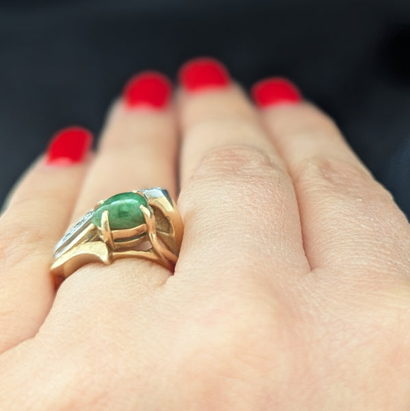The Lodi - 1960s Vintage Jade Diamonds 14k Gold Statement Ring