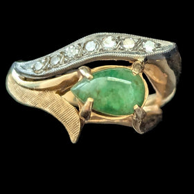 The Lodi - 1960s Vintage Jade Diamonds 14k Gold Statement Ring