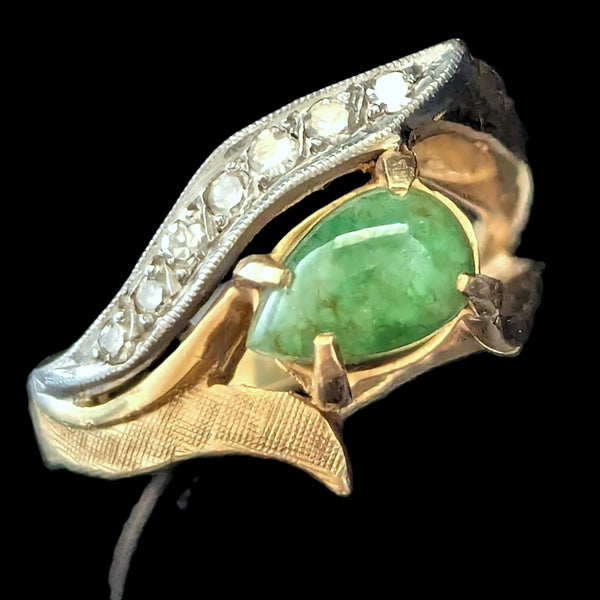 The Lodi - 1960s Vintage Jade Diamonds 14k Gold Statement Ring