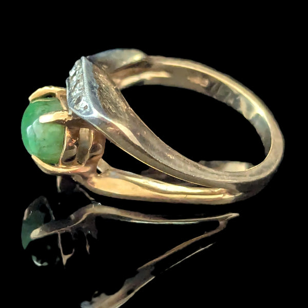The Lodi - 1960s Vintage Jade Diamonds 14k Gold Statement Ring