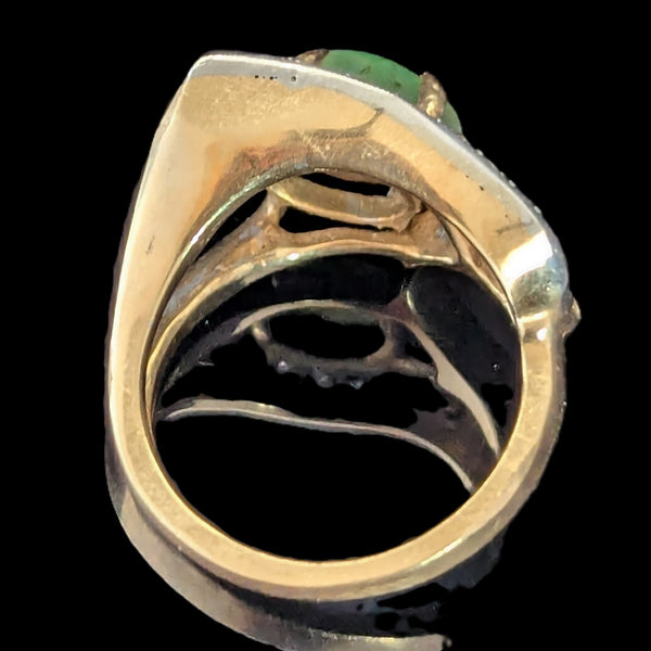 The Lodi - 1960s Vintage Jade Diamonds 14k Gold Statement Ring