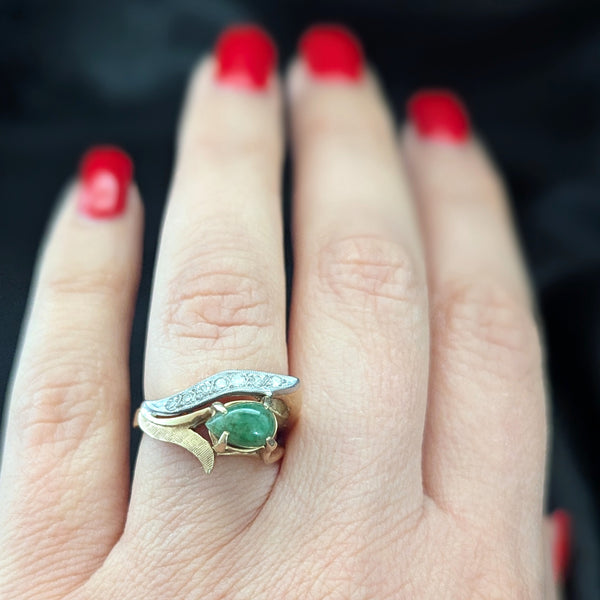 The Lodi - 1960s Vintage Jade Diamonds 14k Gold Statement Ring