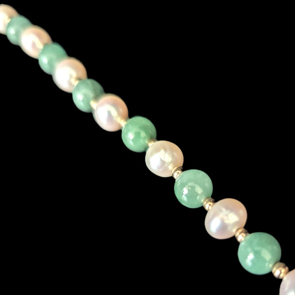 Vintage Jade Pearl 14k Yellow Gold Bracelet Retro Mid Cent Estate Jewelry 7.25"