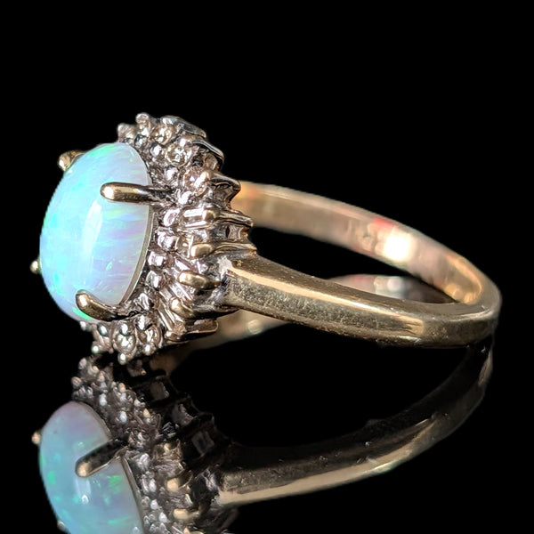 Vintage Lab Created Opal Diamonds 14k Yellow Gold Statement Ring Estate Gift