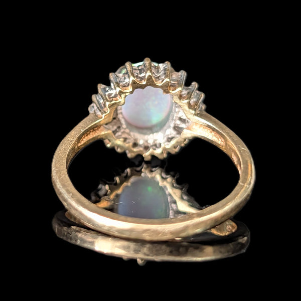 Vintage Lab Created Opal Diamonds 14k Yellow Gold Statement Ring Estate Gift