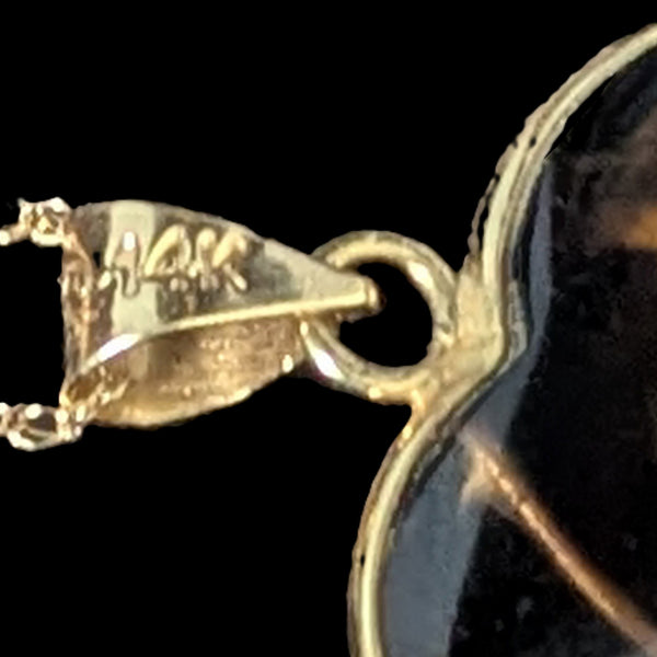 Vintage Large Cabochon Heart Smoky Quartz 14k Yellow Gold Pendant 10k Chain Necklace hallmark
