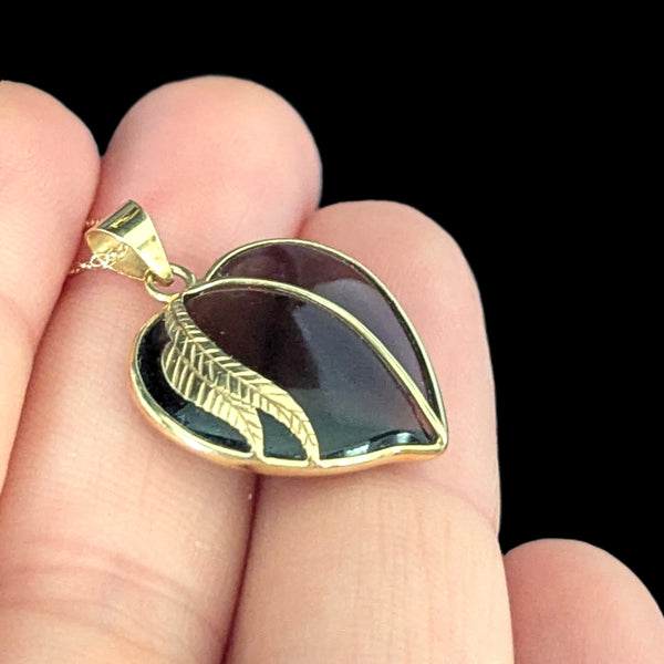 Vintage Large Cabochon Heart Smoky Quartz 14k Yellow Gold Pendant 10k Chain Necklace