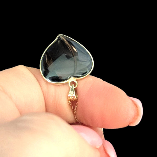 Vintage Large Cabochon Heart Smoky Quartz 14k Yellow Gold Pendant 10k Chain Necklace