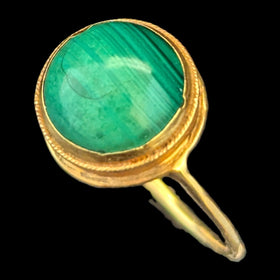 Vintage Malachite Cabochon Cut 14k Yellow Gold Ring Estate Antique Green Gift