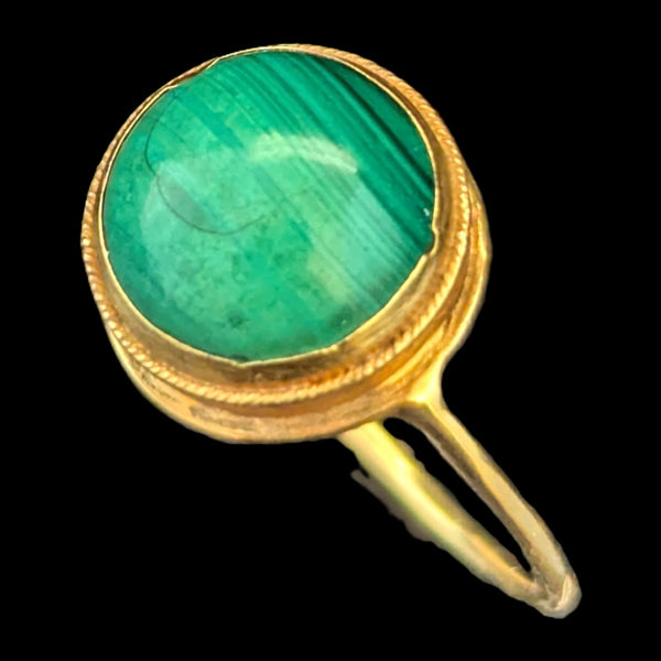 Vintage Malachite Cabochon Cut 14k Yellow Gold Ring Estate Antique Green Gift