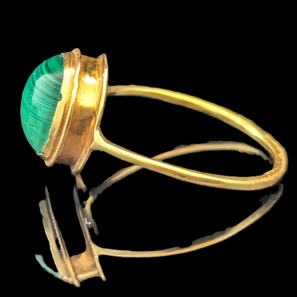 Vintage Malachite Cabochon Cut 14k Yellow Gold Ring Estate Antique Green Gift
