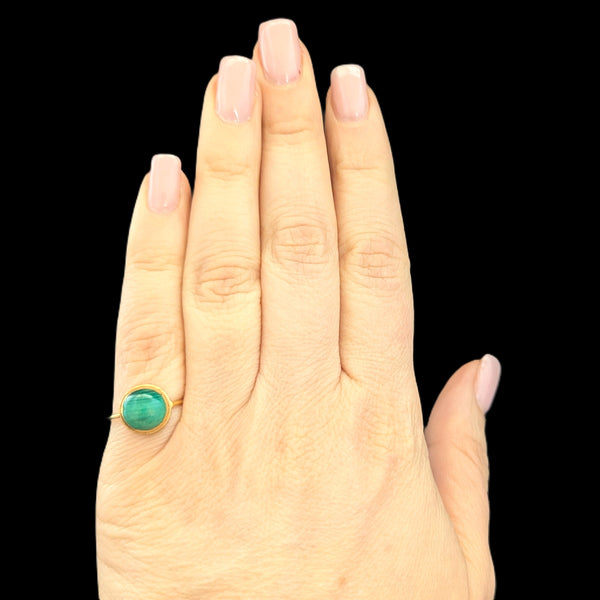 Vintage Malachite Cabochon Cut 14k Yellow Gold Ring Estate Antique Green Gift