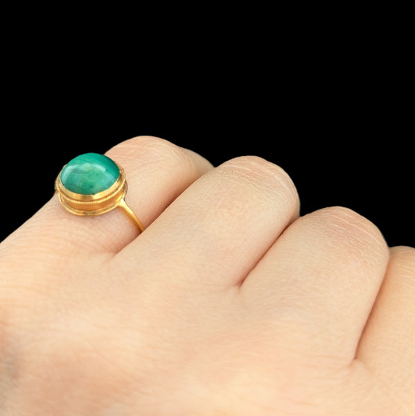 Vintage Malachite Cabochon Cut 14k Yellow Gold Ring Estate Antique Green Gift