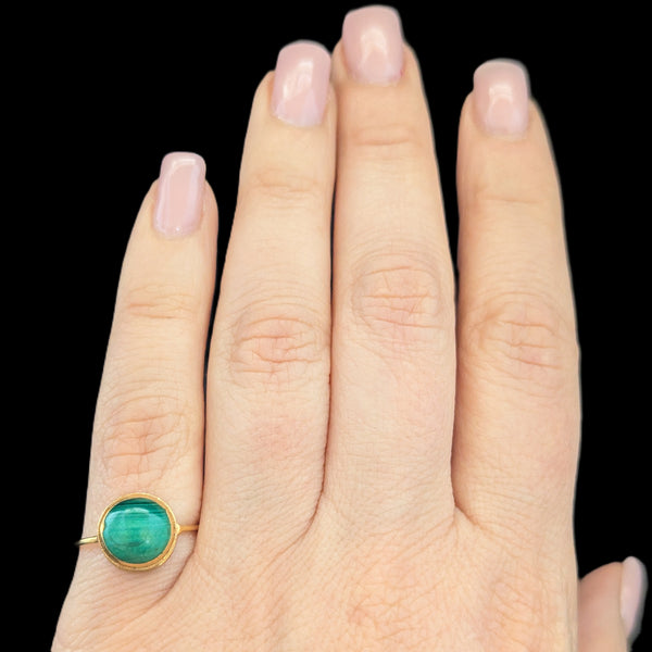Vintage Malachite Cabochon Cut 14k Yellow Gold Ring Estate Antique Green Gift