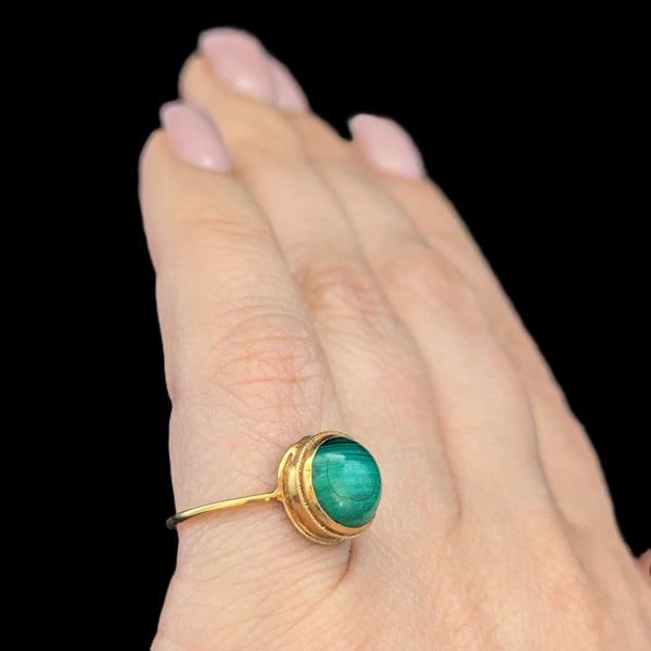 Vintage Malachite Cabochon Cut 14k Yellow Gold Ring Estate Antique Green Gift