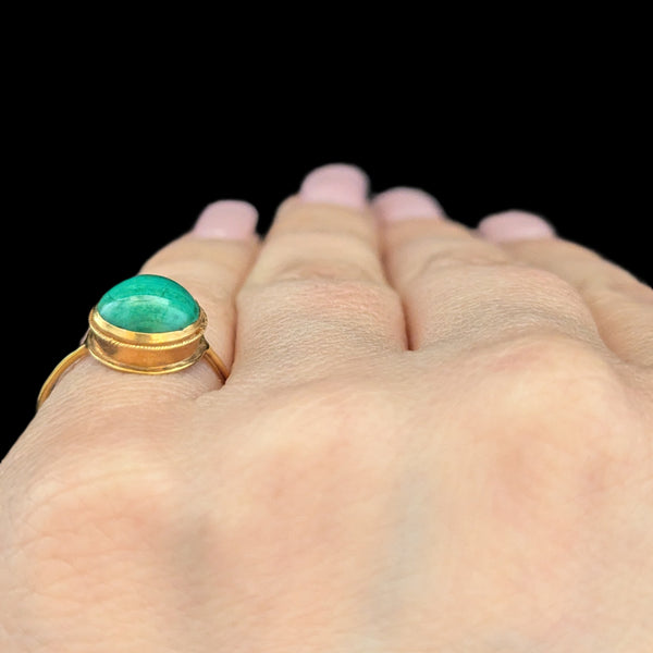 Vintage Malachite Cabochon Cut 14k Yellow Gold Ring Estate Antique Green Gift