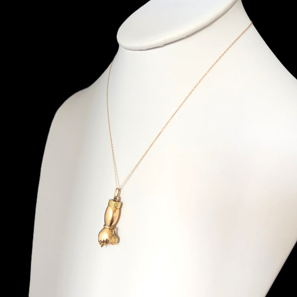 Vintage Mano Fico Pendant Figa Hand Wearing Lucky 13 Charm 16k Bi-Color Gold
