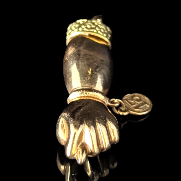 Vintage Mano Fico Pendant Figa Hand Wearing Lucky 13 Charm 16k Bi-Color Gold