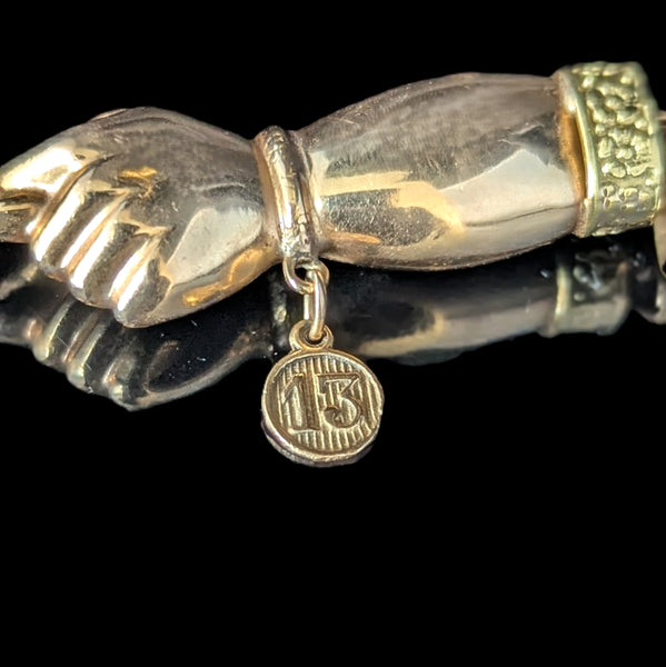 Vintage Mano Fico Pendant Figa Hand Wearing Lucky 13 Charm 16k Bi-Color Gold
