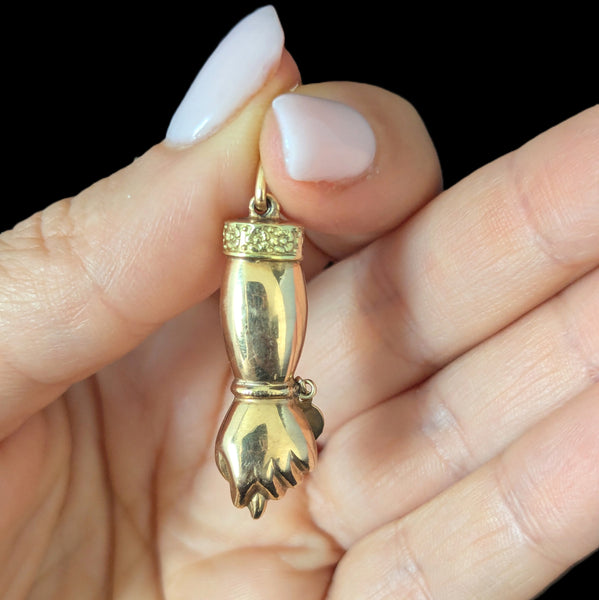 Vintage Mano Fico Pendant Figa Hand Wearing Lucky 13 Charm 16k Bi-Color Gold