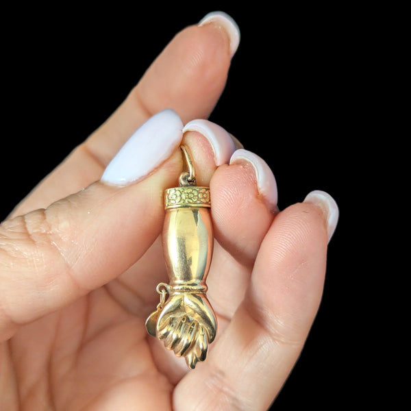 Vintage Mano Fico Pendant Figa Hand Wearing Lucky 13 Charm 16k Bi-Color Gold