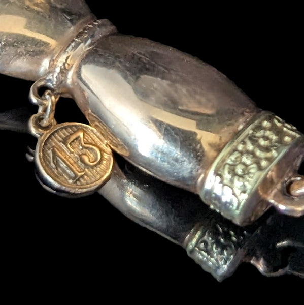 Vintage Mano Fico Pendant Figa Hand Wearing Lucky 13 Charm 16k Bi-Color Gold