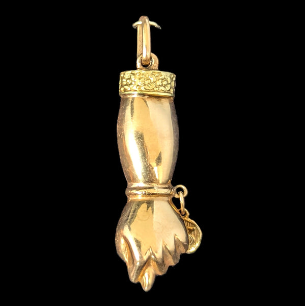 Vintage Mano Fico Pendant Figa Hand Wearing Lucky 13 Charm 16k Bi-Color Gold