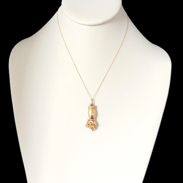Vintage Mano Fico Pendant Figa Hand Wearing Lucky 13 Charm 16k Bi-Color Gold