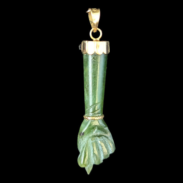 Forres - Vintage Mano Fico Jade 14k Yellow Gold Pendant on Chain