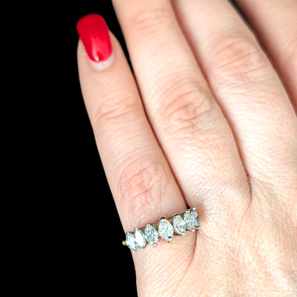 Vintage Marquise Cut Diamonds 10k Multi Tone Gold Ring Anniversary Band Estate