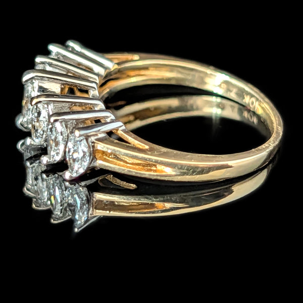 Vintage Marquise Cut Diamonds 10k Multi Tone Gold Ring Anniversary Band Estate