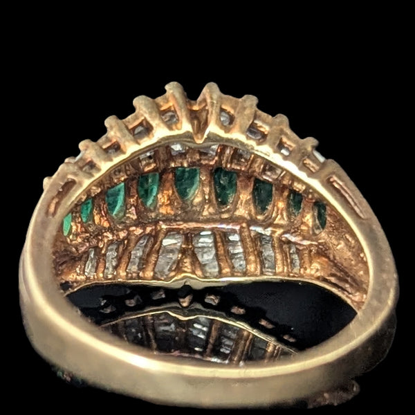 Vintage Marquise Emeralds Baguette Cut Diamonds Cluster Statement Ring Estate