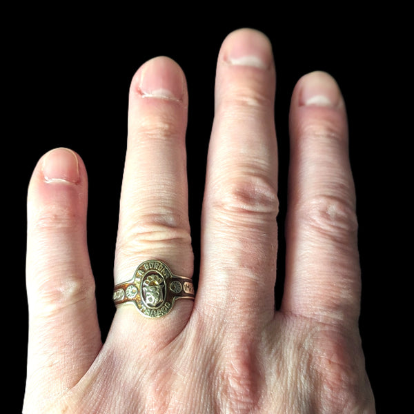 Vintage Men's " La Corona Tabaco " Cigar Band Ring 10k Yellow Gold Enamel Estate 