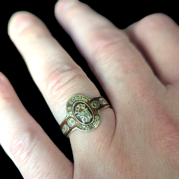 Vintage Men's " La Corona Tabaco " Cigar Band Ring 10k Yellow Gold Enamel Estate 