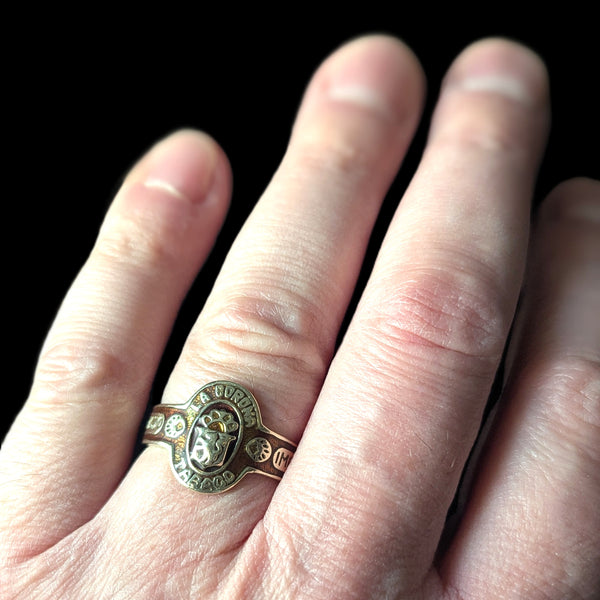 Vintage Men's " La Corona Tabaco " Cigar Band Ring 10k Yellow Gold Enamel Estate 