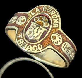 Vintage Men's " La Corona Tabaco " Cigar Band Ring 10k Yellow Gold Enamel Estate 