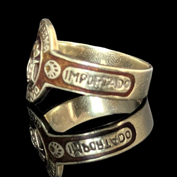 Vintage Men's " La Corona Tabaco " Cigar Band Ring 10k Yellow Gold Enamel Estate 