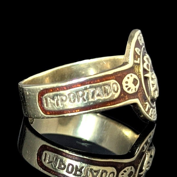 Vintage Men's " La Corona Tabaco " Cigar Band Ring 10k Yellow Gold Enamel Estate 