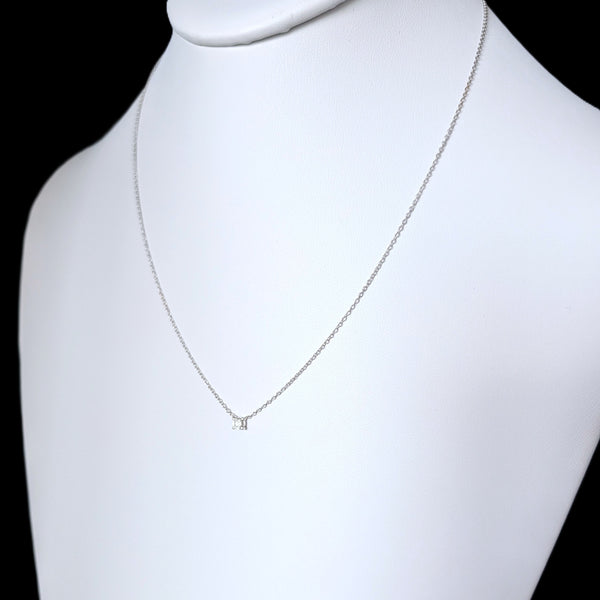 Vintage Natural Diamond 14k White Gold Solitaire Adjustable Necklace Drop Estate Gift